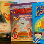 Bücher für Erstleser - 3 Tipps - die Bücher stehen nebeneinander am Boden- die Titel sind: Max und die Minimonster, Tom Turbo Lesestark und Nuss für den Zauberer