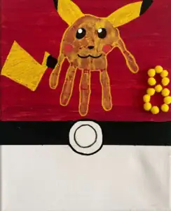Handabdruck meines Sohnes als Pokemon gestaltet für die Fingerabdruck Leinwand