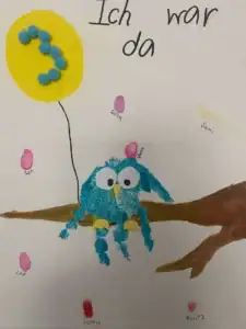 Fingerabdruck Leinwand zum Thema Eule zum 3. Kindergeburtstag