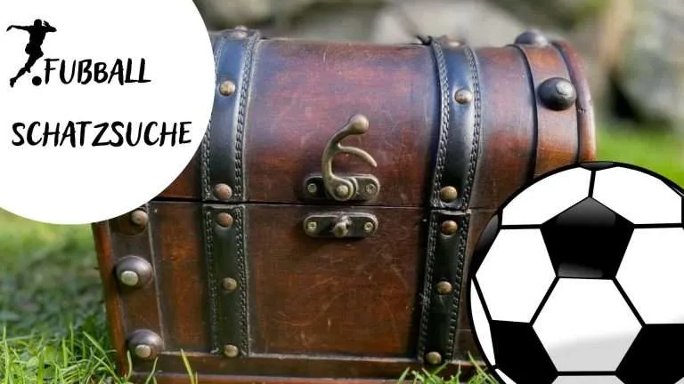 Schatztruhe mit eine Fußball und dem Schriftzug Fußball Schatzsuche