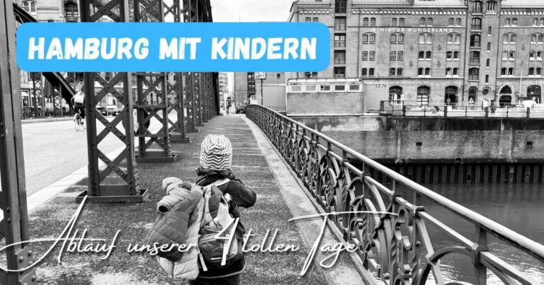 Beitragsbild Hamburg mit Kindern, Spaziergang am Wasser - mit dem Titel: Hamburg mit Kindern - 4 fantastische Tage