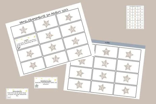Online Adventskalender Plakat im Überblick mit dem Thema "Familienmomente im Advent - 24 gemeinsame Aktivitäten für jeden Tag"