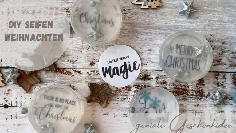 Beitragsbild mit dem Titel DIY Seifen Weihnachten. geniale Geschenksidee und den Seifen im Hintergrund