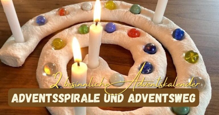 Beitragsbild mit dem Titel "Adventsspirale und Adventsweg - 2 besinnliche Adventskalender und einer Adventsspirale im Hintergrund mit 3 brennenden Kerzen