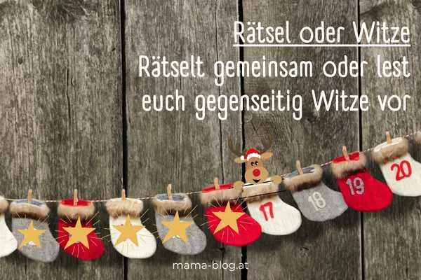 Adventkalender mit dem heutigen Familienmoment im Advent: Weihnachtsrätsel lösen oder Witze vorlesen- der Elch sitzt auf der 17