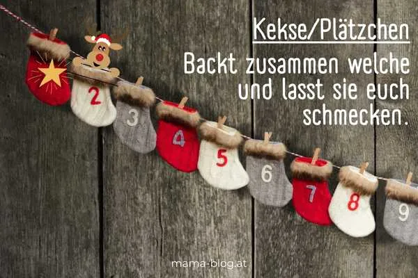 Kekse backen als Überschrift und ein Adventskalender mit einem Elch auf der 2