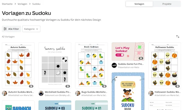 Vorlagen auf Canva für Sudokus