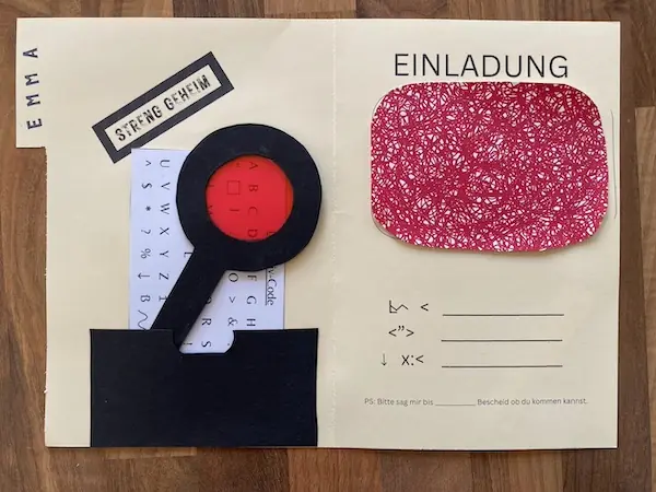 Detektiv Geburtstag Innenseite der Einladung