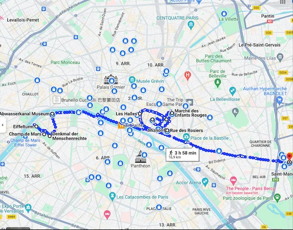 Route von Tag 2 in Paris mit Kindern