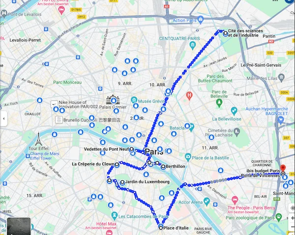 Route von Tag 3 in Paris als Familie