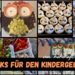 6 verschiedene Snacks für den Kindergeburtstag mit dem Schriftzug "von herzhaft bis süß"