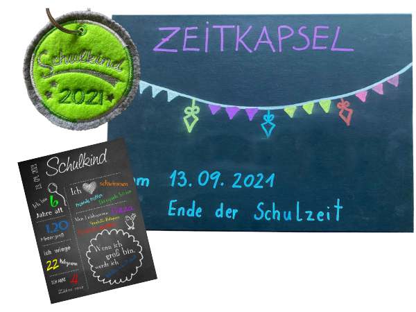 Geschenke für den Schulstart von Zeitkapsel über Meilensteintafel