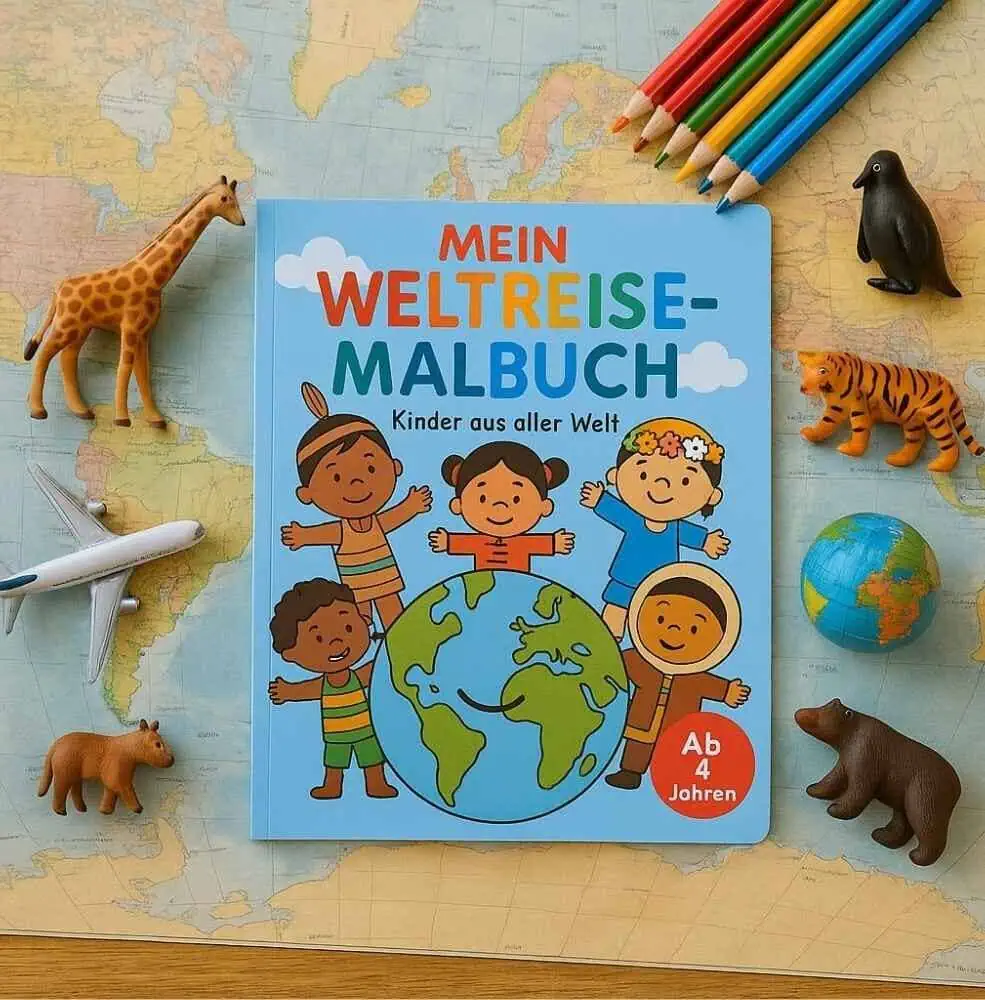 Malbuch Weltreise für kinder ab 4 - kinder aus aller Welt - Weltkugel mit kindern rundherum