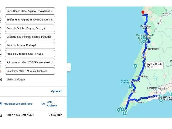 Google Maps Route von Tag 4