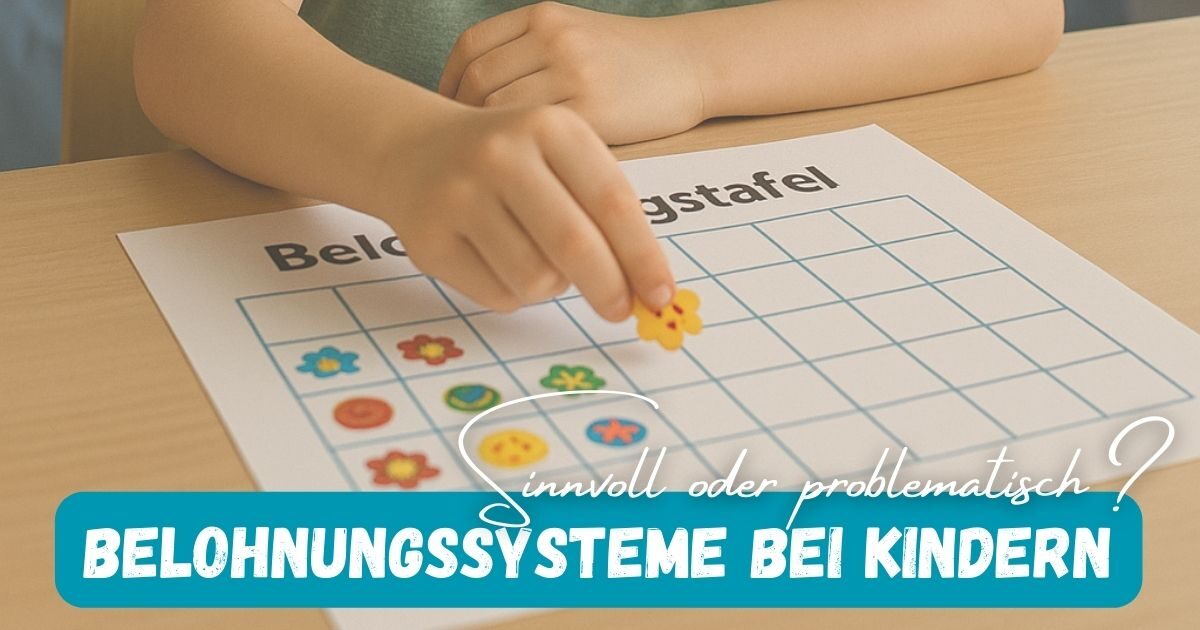 Beitragsbild mit dem Titel: Belohnungssystem bei Kindern - Sinnvoll oder problematisch? und einem Kind, das gerade einen Sticker auf eine Belohnungstafel klebt