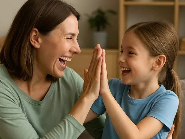 Mama mit Kind wie sie High-five machen als Belohnung