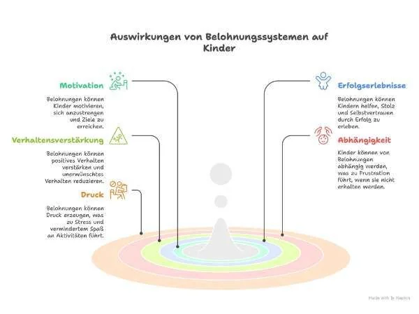 Vor- und Nachteile von Belohnungssytemen für Kinder - eine Grafik mit der Aufzählung der einzelnen Punkte