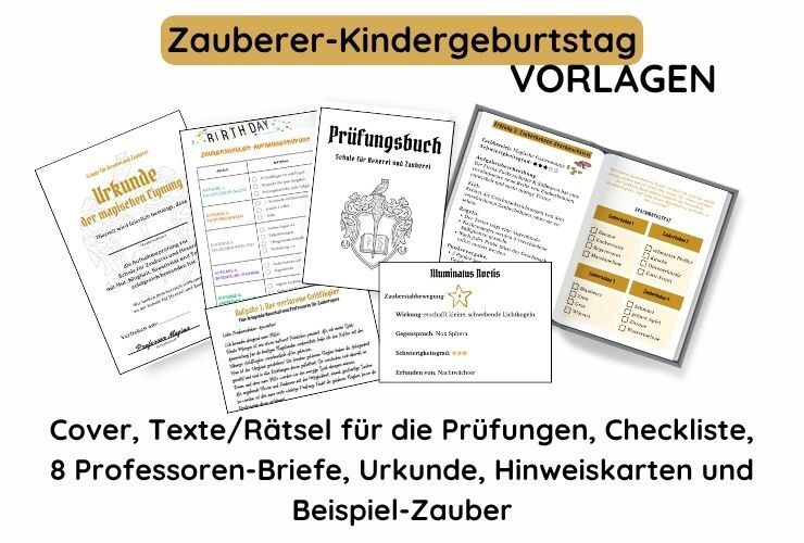 Alle Inhalte des Schnitzeljagd-Paketes für den Zauberer-Geburtstag