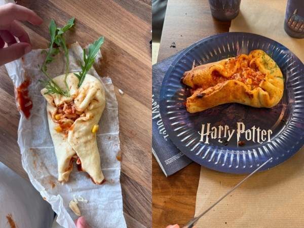 Pizza als Alraune geformt - einmal umgebacken, einmal gebacken 