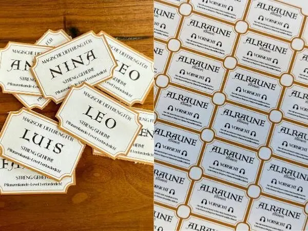 Namenetiketten für Kinder mit klassischen Schriftarten, ideal für Schulbedarf und Geburtstagsfeiern, personalisierte Namensschilder, individuelle Namensetiketten für Kinder.