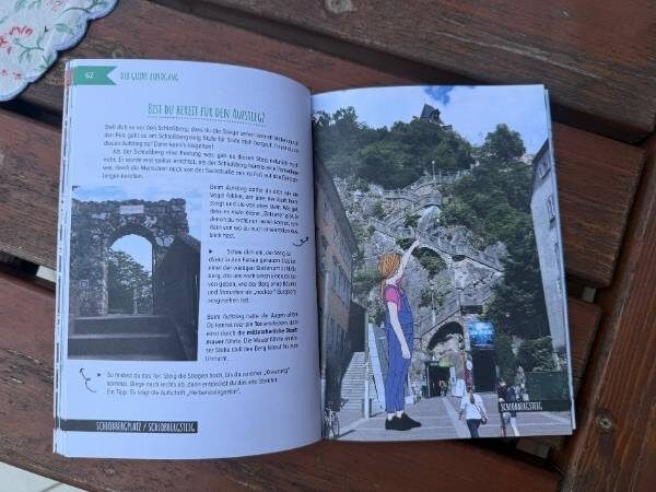 eine geöffnete Seite im Stadtführer für Kinder von Graz