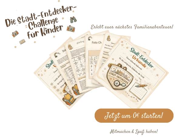Kinder und Familien entdecken spielerisch die Stadt mit spannenden Aufgaben und Urkunden für Kinder. Perfekt für Familienausflüge und Kindergeburtstage.