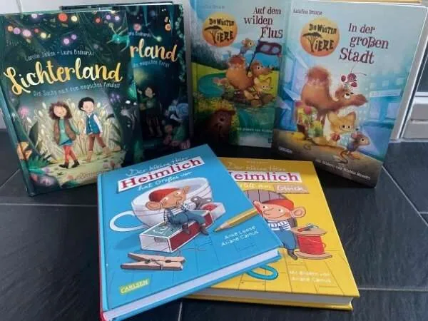 Vorlesebücher für Kinder ab 5 6 Buchcover von den Büchern Lichterland, die Wüsten Tier und H err Heimlich