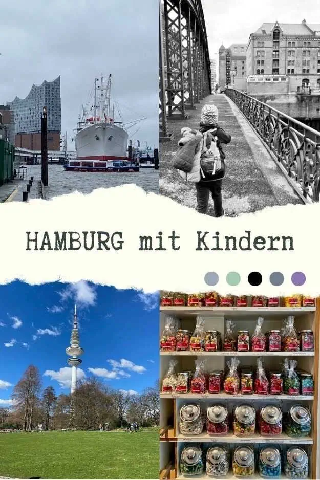 Pin für Pinterest mit dem Titel: Hamburg mit Kindern, Sehenswürdigkeiten, Hafen, Spielplätze, Aktivitäten, Eltern, Familien, Ausflugstipps, Kinderfreundliche Orte, Familienreise.