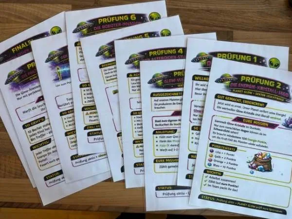 Aufgabenkarten für die Neon Party Spiele