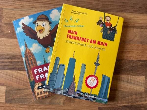 Ein Kinderstadtf&uuml;hrer f&uuml;r Frankfurt am Main mit bunten Illustrationen und bekannten Wahrzeichen, ideal f&uuml;r kleine Entdecker und Familien.