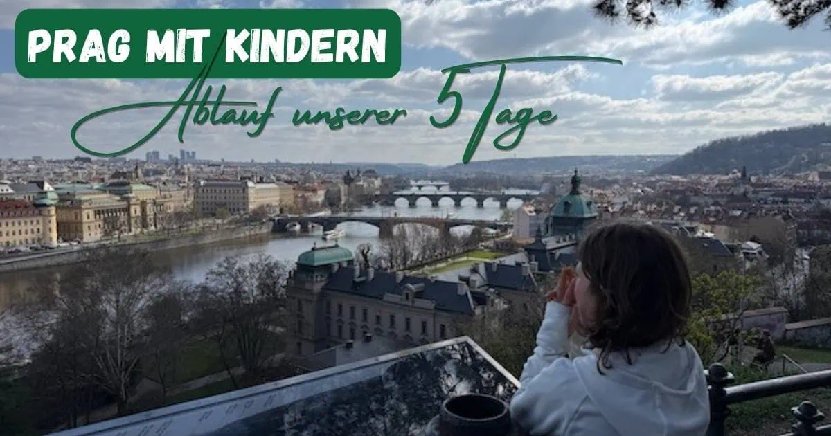 Familienfreundliche Aktivitäten in Prag mit Kindern, Blick auf die Moldau, historische Brücken und die Altstadt, ideal für Familienausflüge in Tschechien.