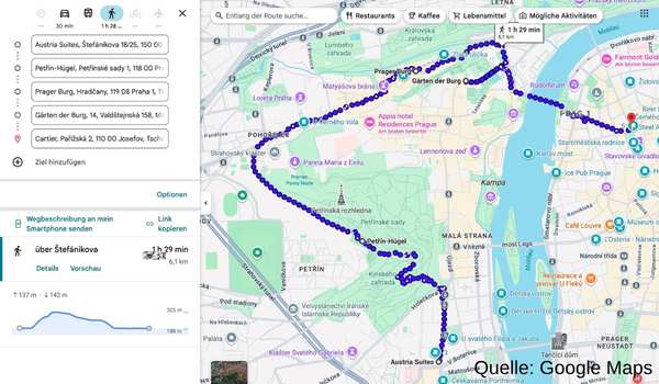 Quelle Google Maps tour von Tag 1 im Überblick -
Familienaktivitäten in Prag mit Kindern, kinderfreundliche Sehenswürdigkeiten, Tipps für Familien, Prag mit Kindern, Familienreise Prag, kinderfreundliche Orte in Prag, Prag Familienurlaub.